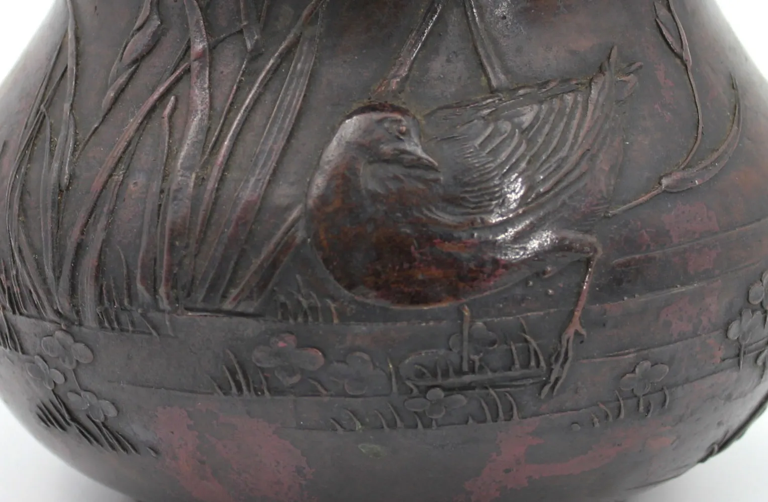 本間琢斎 斑紫銅 蟹摘蓋 水禽文 建水