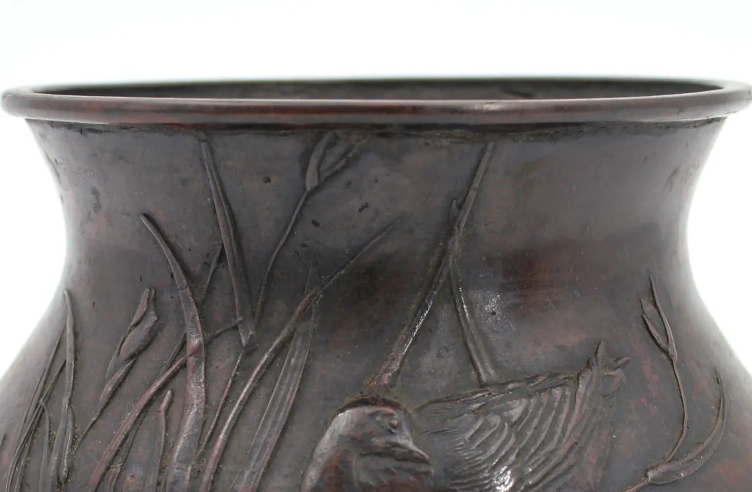 本間琢斎 斑紫銅 蟹摘蓋 水禽文 建水