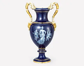 マイセン コバルト女神文飾り壺